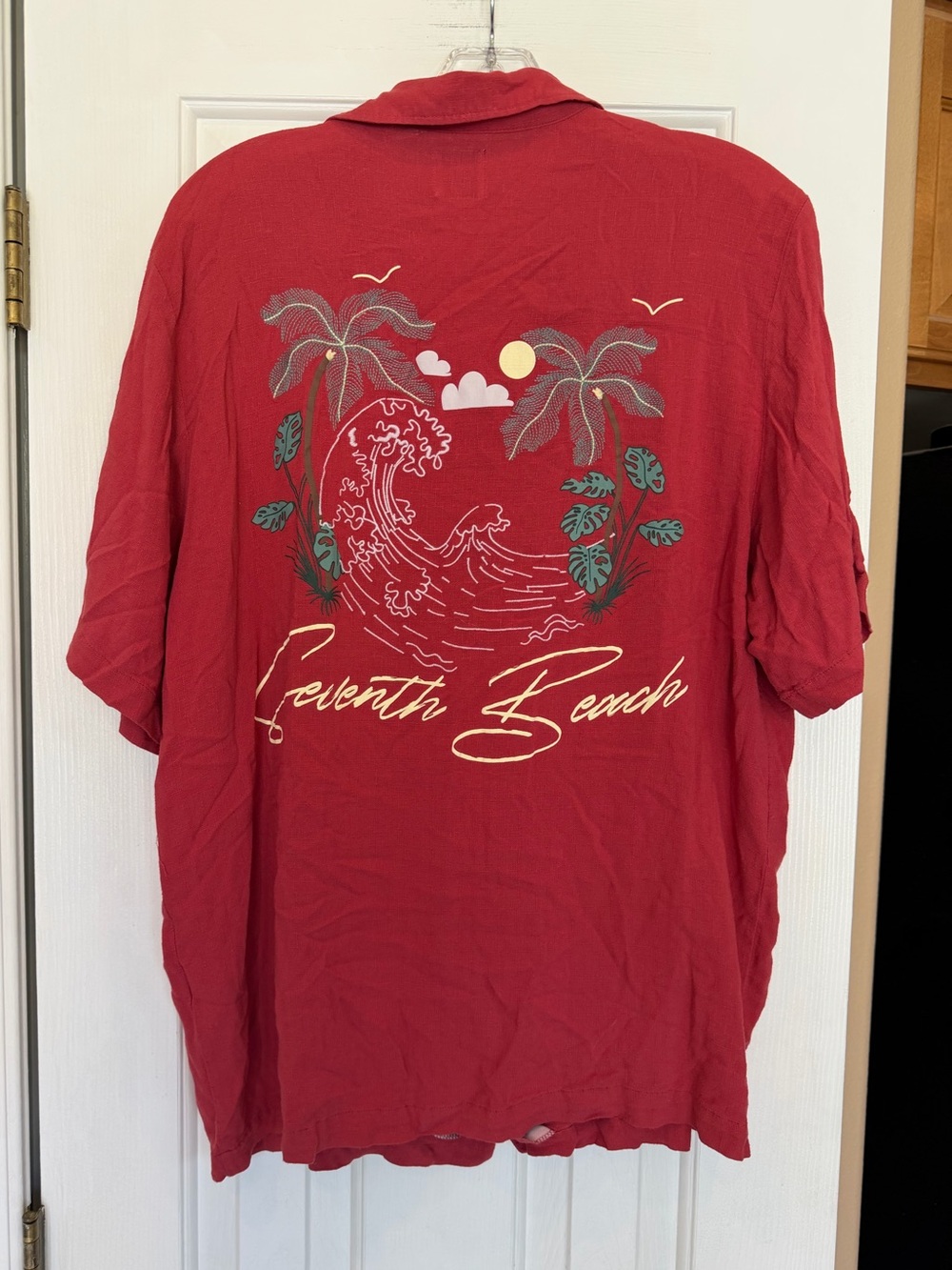 Zara Men’s Button-Down Red Short Sleeve Hawaiian Shirt Large Seventh Beach